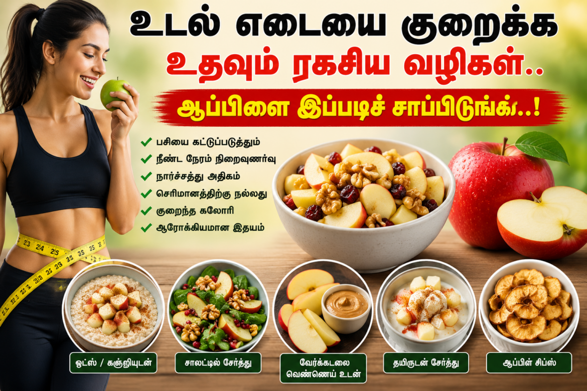 உடல் எடையை குறைக்க உதவும் ரகசிய வழிகள்.. ஆப்பிளை இப்படிச் சாப்பிடுங்க..!